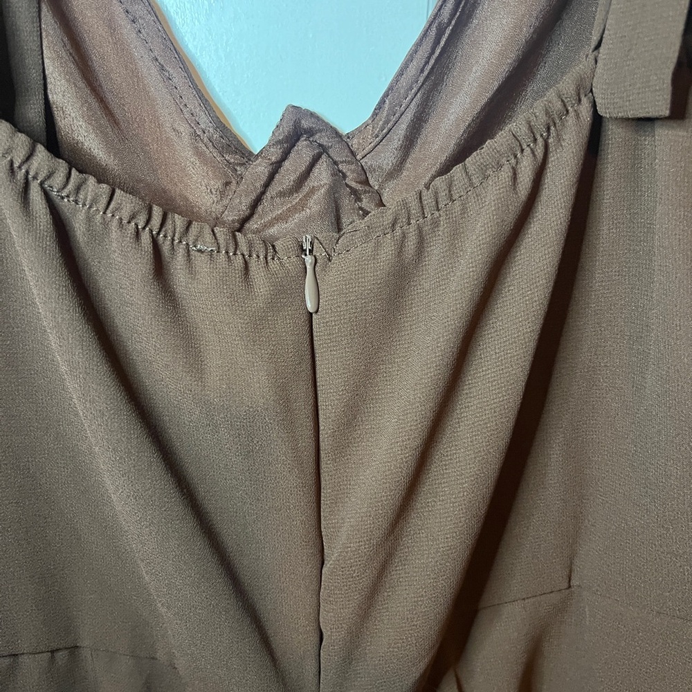 PrettyLittleThing One Shoulder Brown Dress - Picture 4 of 12